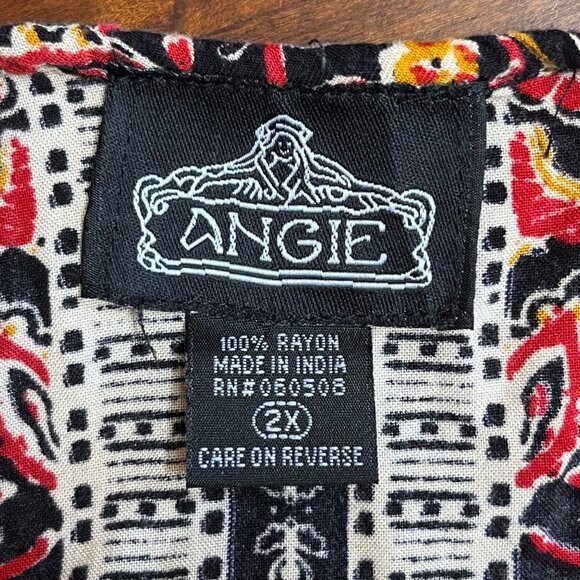 Angie Boho V Neck Peasant Floral Print Kimono Dress 2X Cover Up Navy Multicolor - Picture 6 of 7